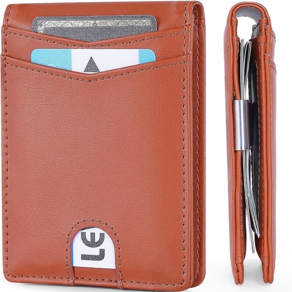 Slim Wallet for Men Leather Money Clip Mens Wallet RFID Blocking - Picture 1 of 9